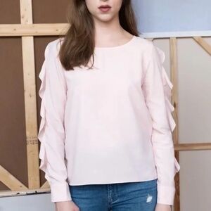 Pink Ruffle Sleeve Blouse